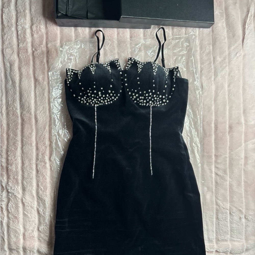 Saint Laurent Black Mini Dress with Pearl Accents